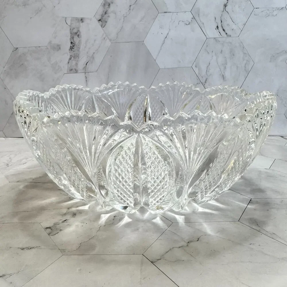 Vintage Mikasa Bowl Hoya Round Crystal Cut Glass Sawtooth Rim Fan 8x3